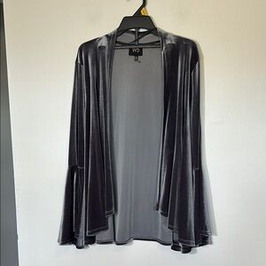 W5 Bell Sleeve Draped Velvet Velour Open Cardigan‎ grey gray XL